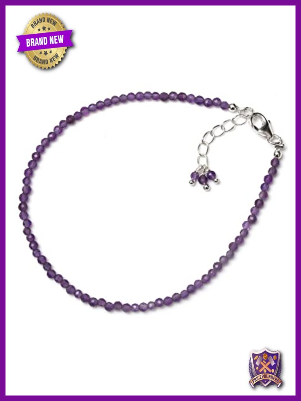 925 Sterling Silver Full Beaded Amethyst Bracelet Dainty Natural Gemstone